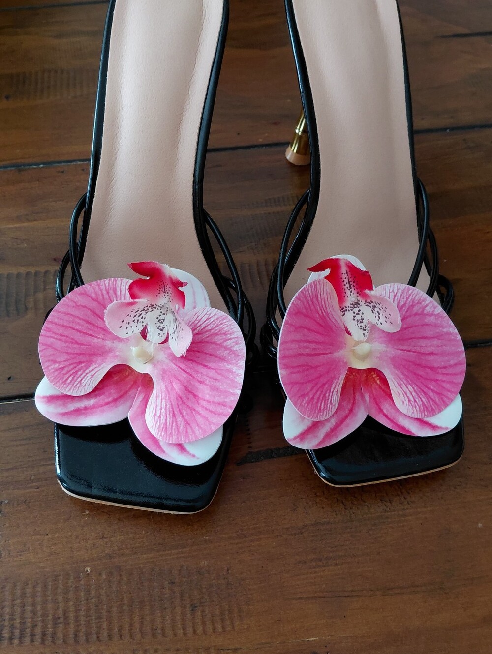 Black Floral High Heel Sandals - Picture 4 of 6